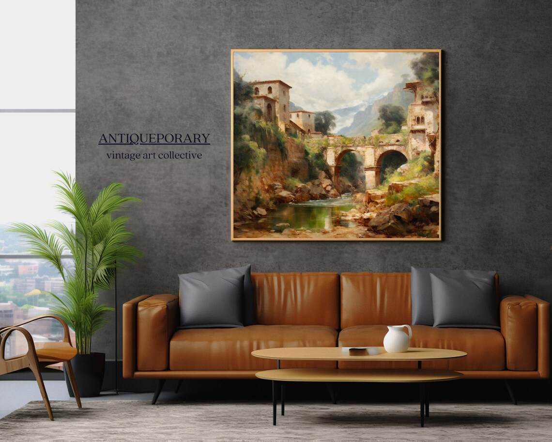 Vintage Landscape Painting Rustic Italian Village Landscape Print European Country Painting Antique Art - Image 4