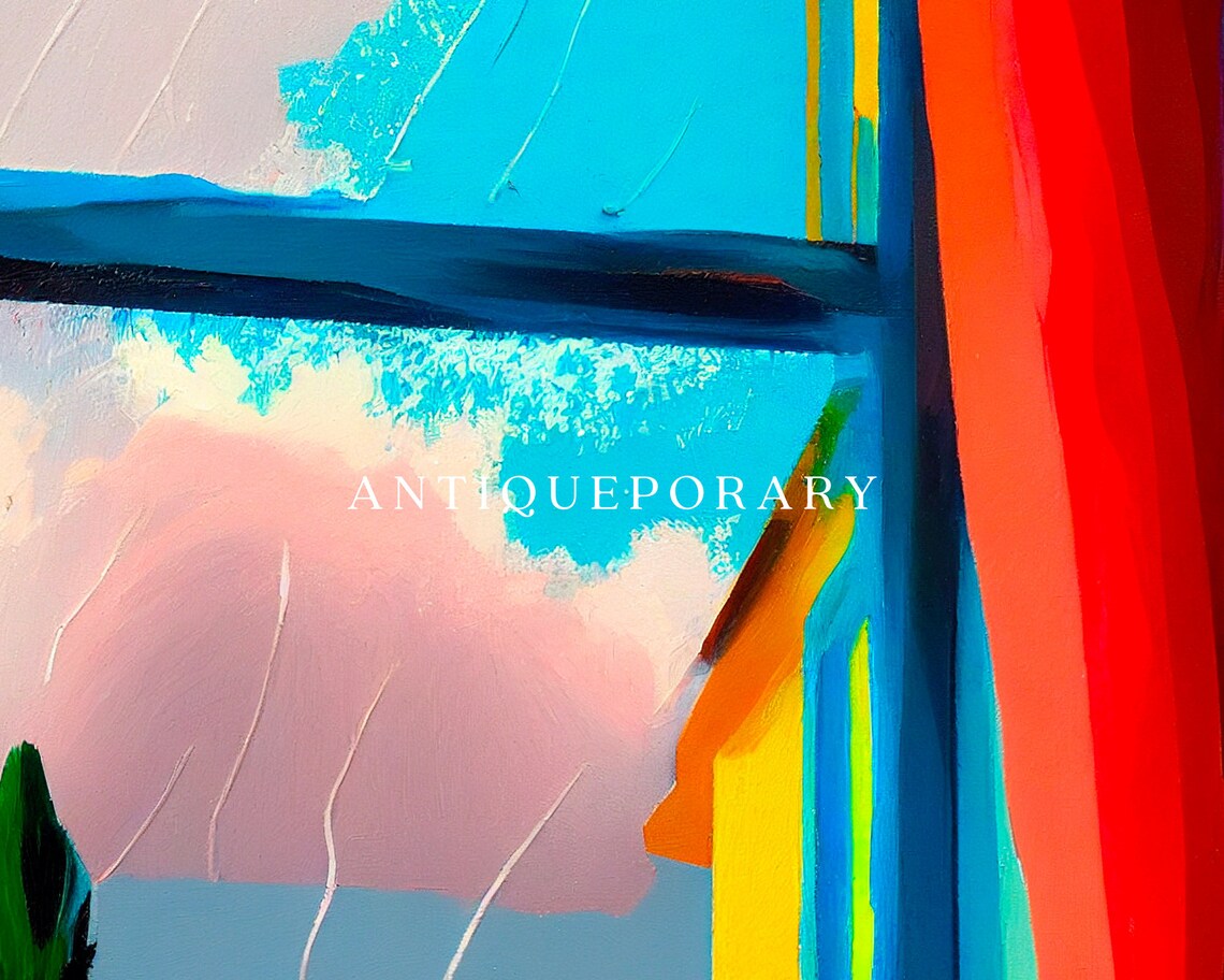 Colorful Window View Fauvist Painting Bold Blue Frame Red Jug Poster - Image 3
