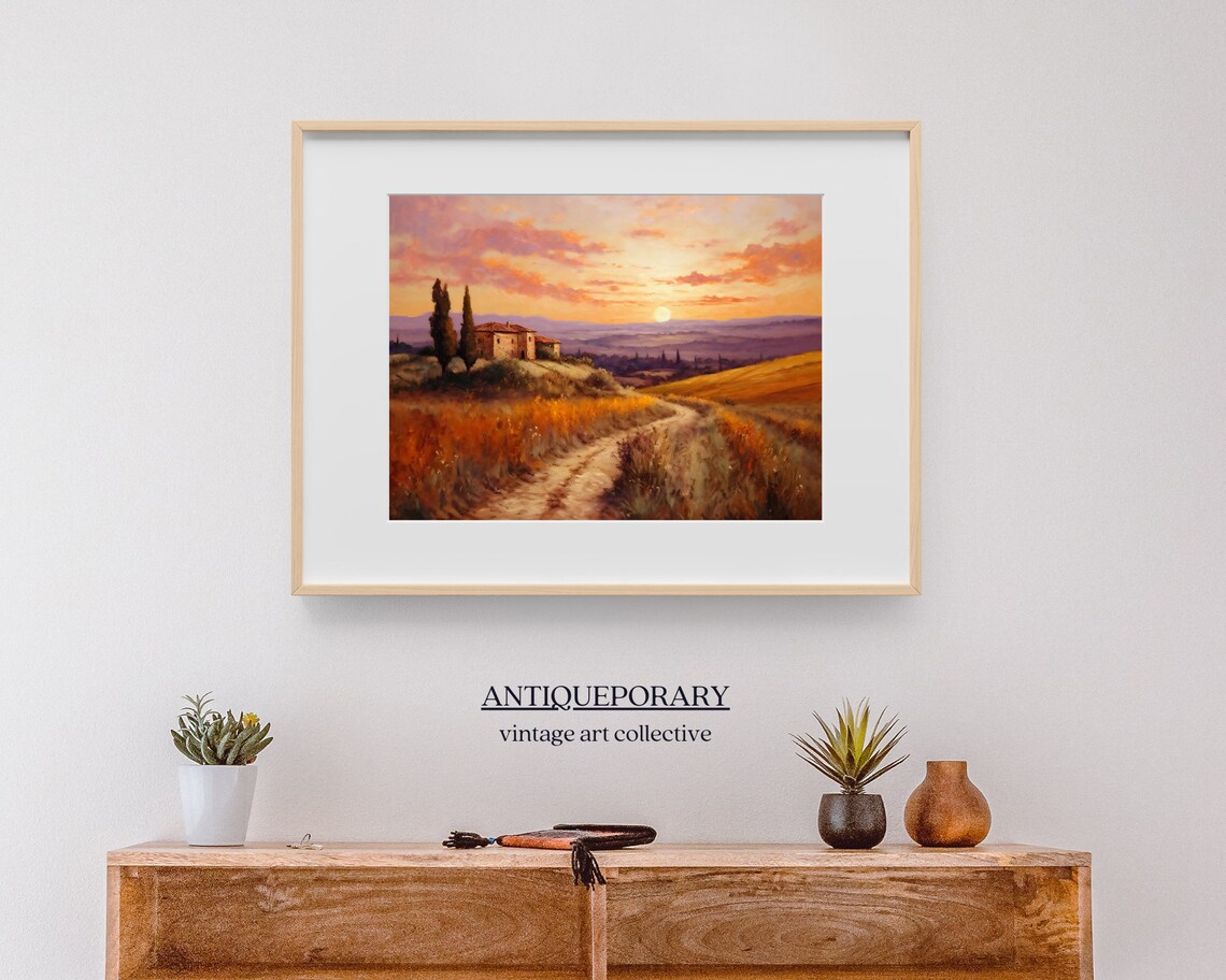 Golden Tuscan Sunset Farmhouse Cypress Hills Vintage Style Poster - Image 4