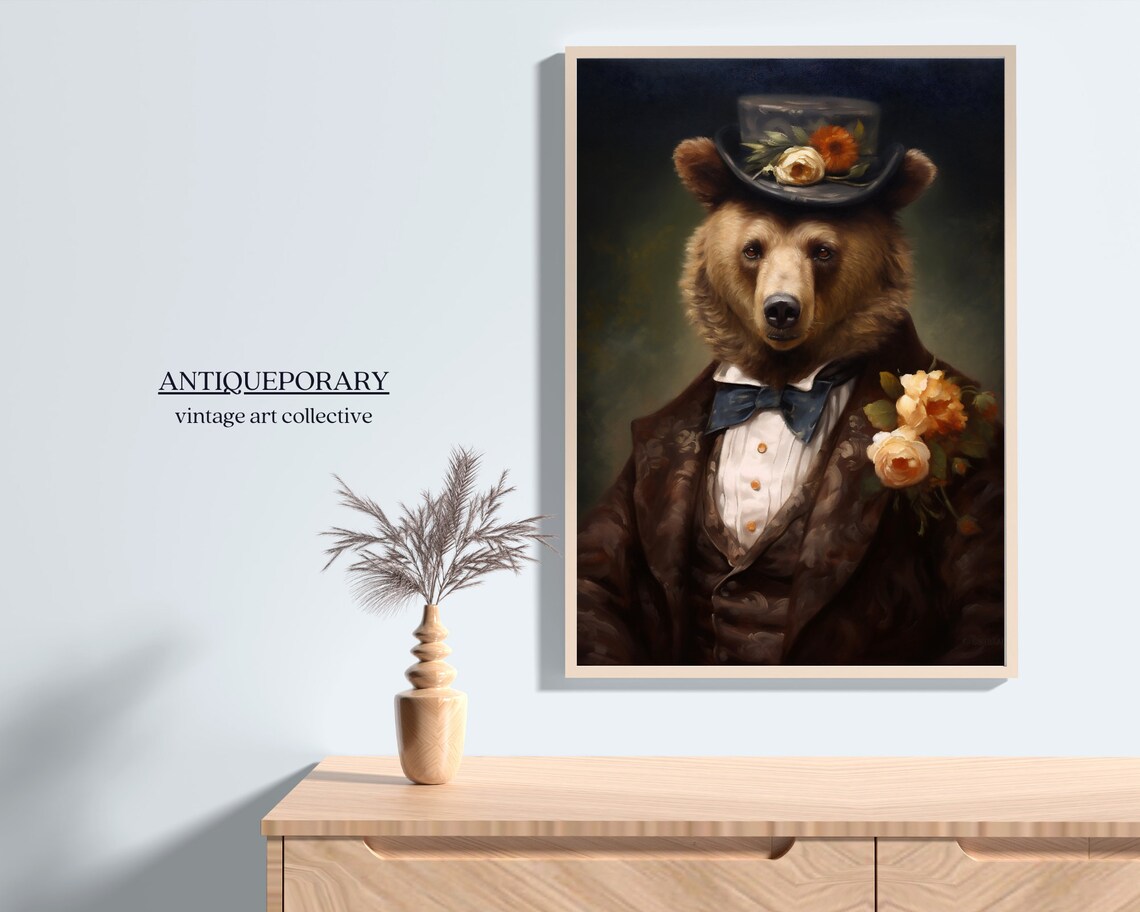 Victorian Bear Portrait Gentleman Top Hat Tuxedo Vintage Animal Poster - Image 3