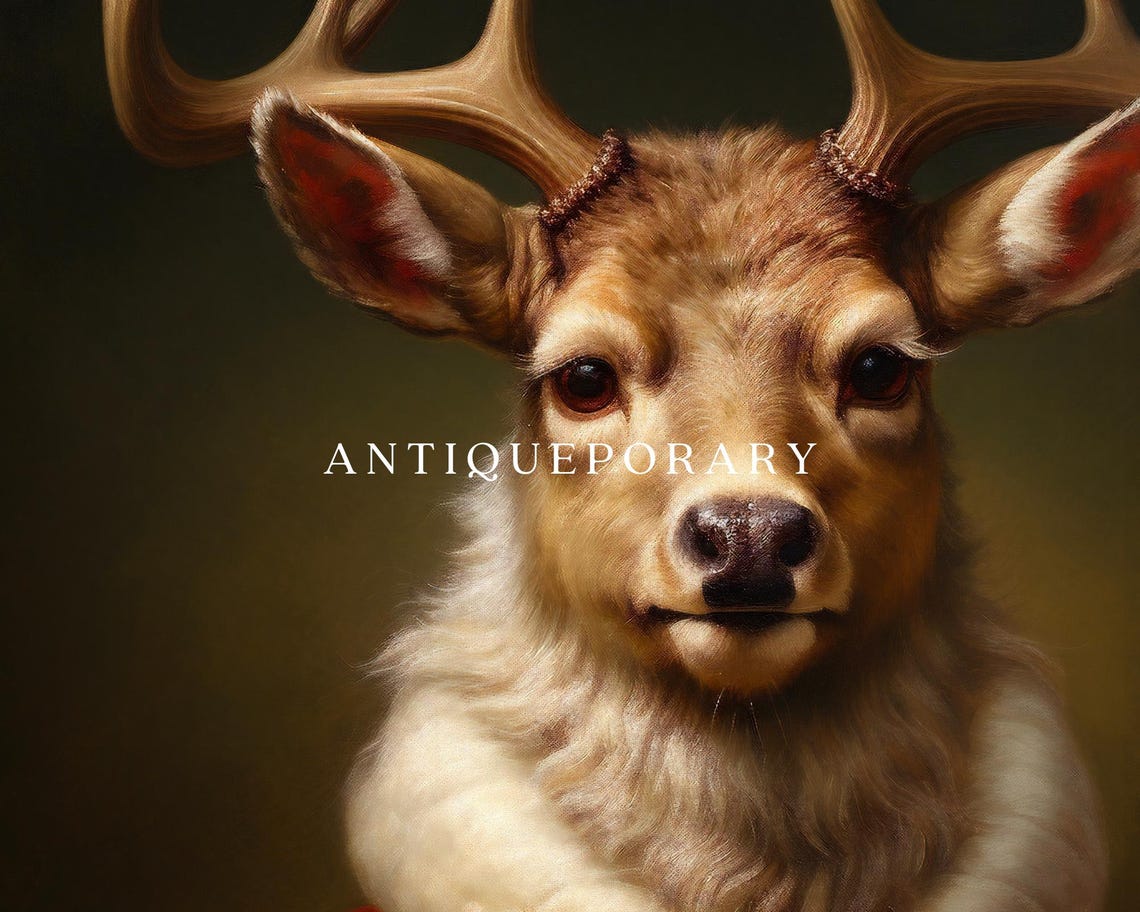 Royal Stag Antlers Red Brocade Victorian Coat Portrait Poster - Image 3