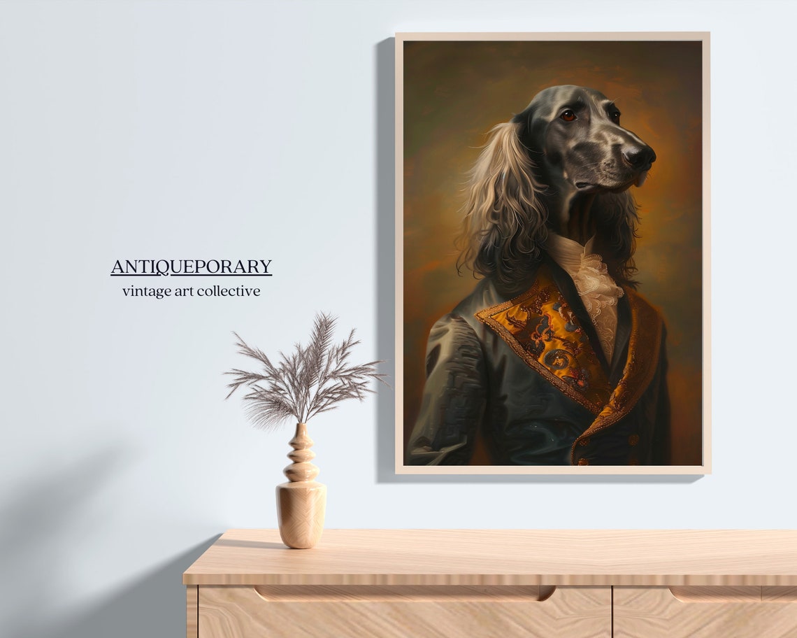 Graceful Afghan Hound in Brocade Coat Victorian Portrait Poster - Image 3