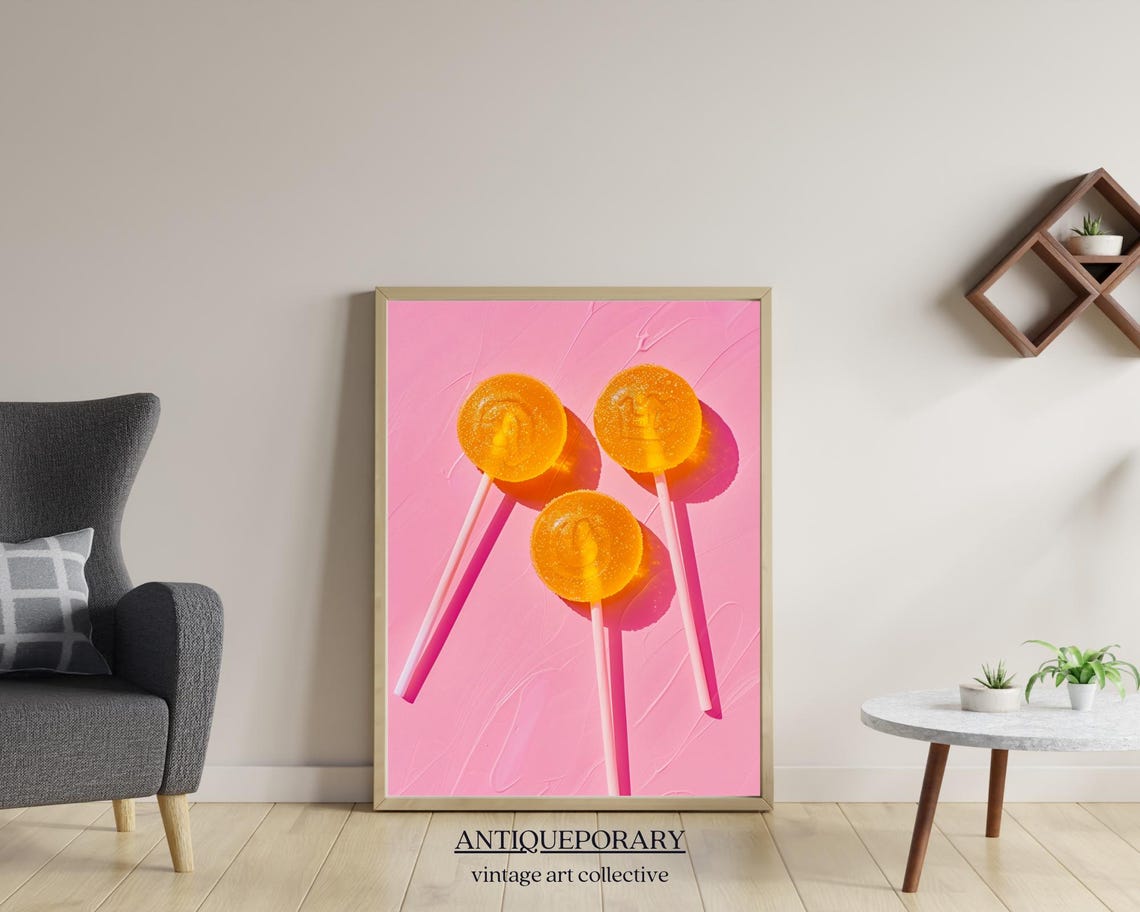 Sweet Orange Lollipops on Pink Swirl Pop Candy Photography Poster - Image 5