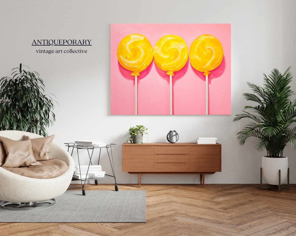 Sweet Yellow Lollipops Trio on Pink Modern Pop Art Kitchen Poster - Image 6