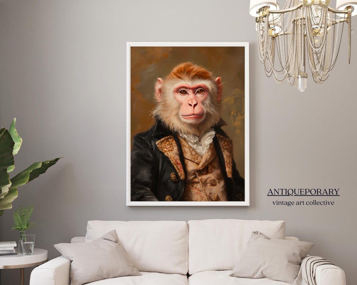 Gentleman Monkey in Black Coat with Gold Trim Portrait Poster - Image 4