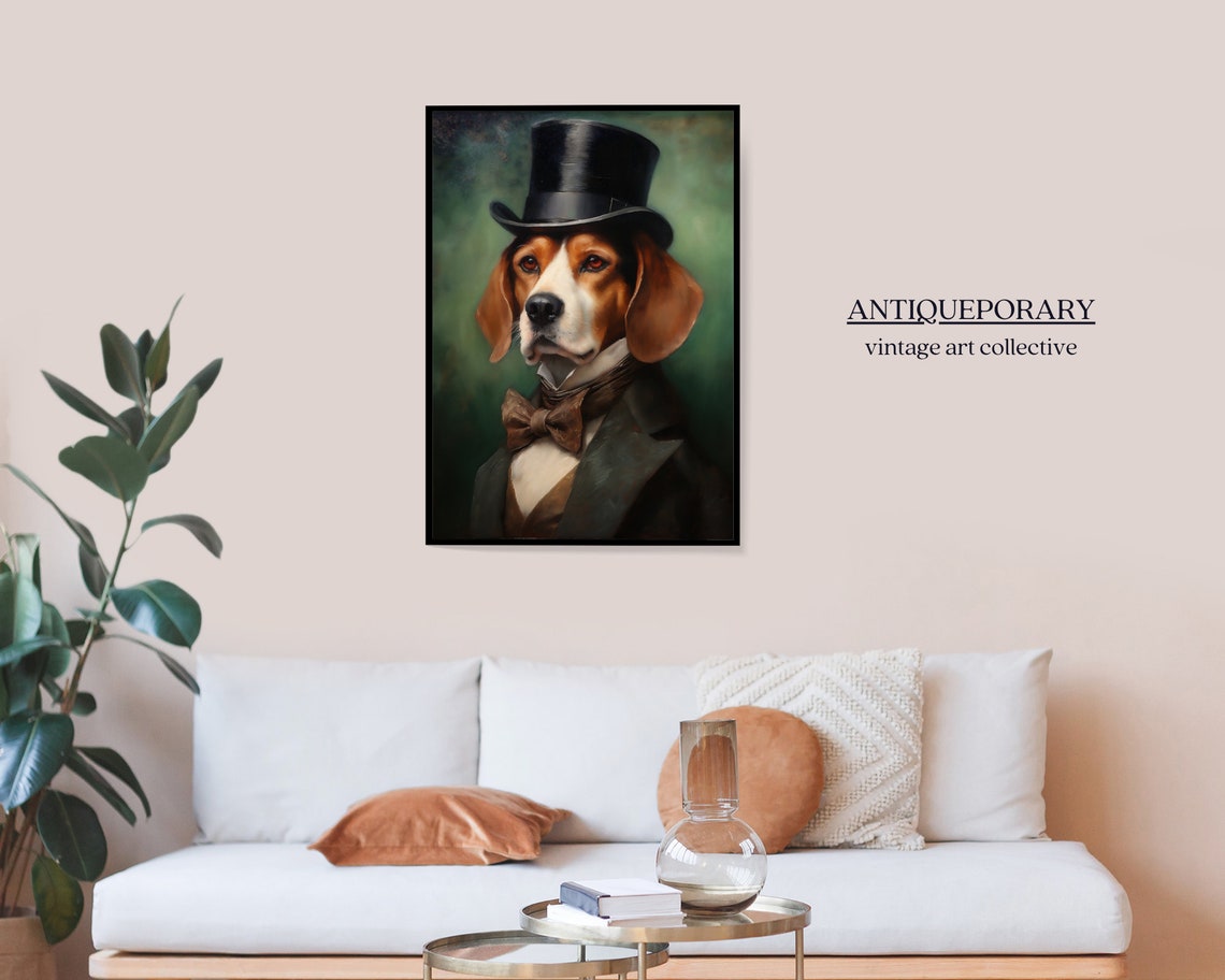 Charming Beagle in Top Hat and Brown Bow Tie Portrait Poster - Image 3