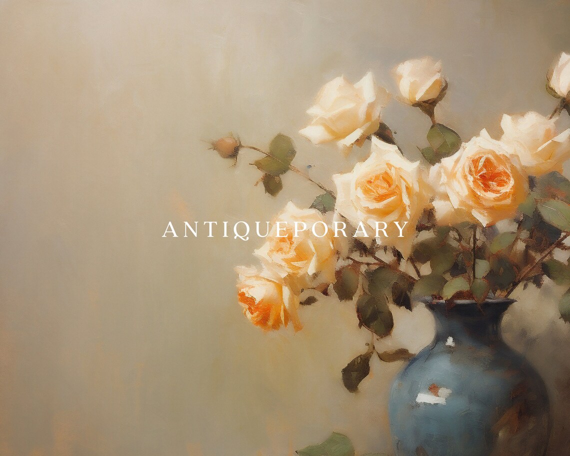 Flower Vase Still Life Oil Painting Vintage Kitchen Still Life Print Neutral Flowers Print Farmhouse Wall Decor Antique Still Life Print - Image 3