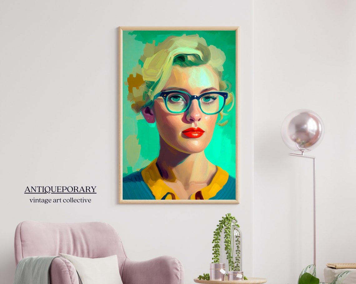 Blonde Woman with Glasses and Red Lips Retro Pop Art Portrait Poster - Image 7