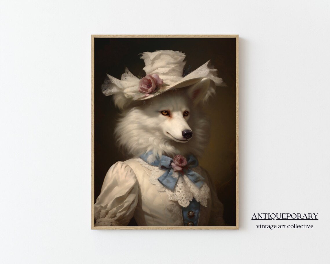 White Wolf Lady Royal Portrait Floral Hat Victorian Style Poster