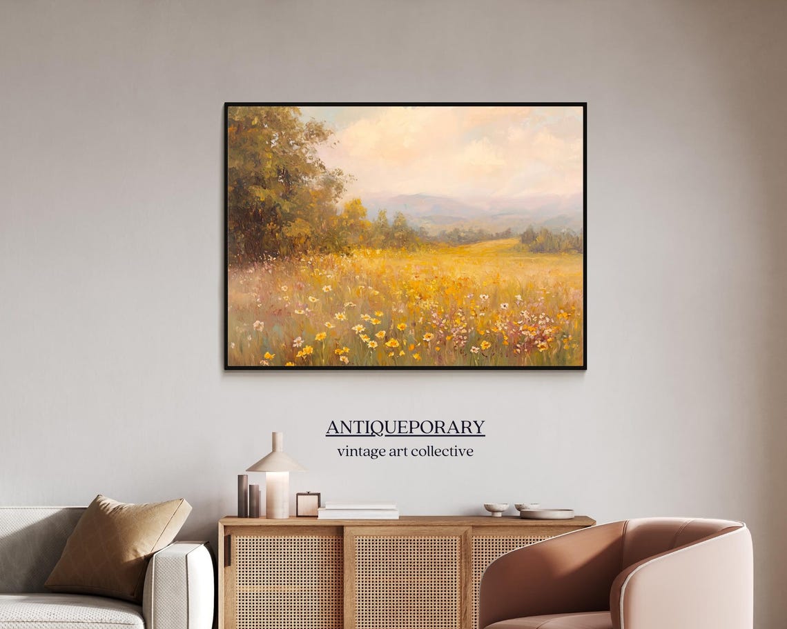 Wildflower Field Landscape Oil Painting Vintage Landscape Art Print Autumn Country Field Wall Art Nature Art - Image 7