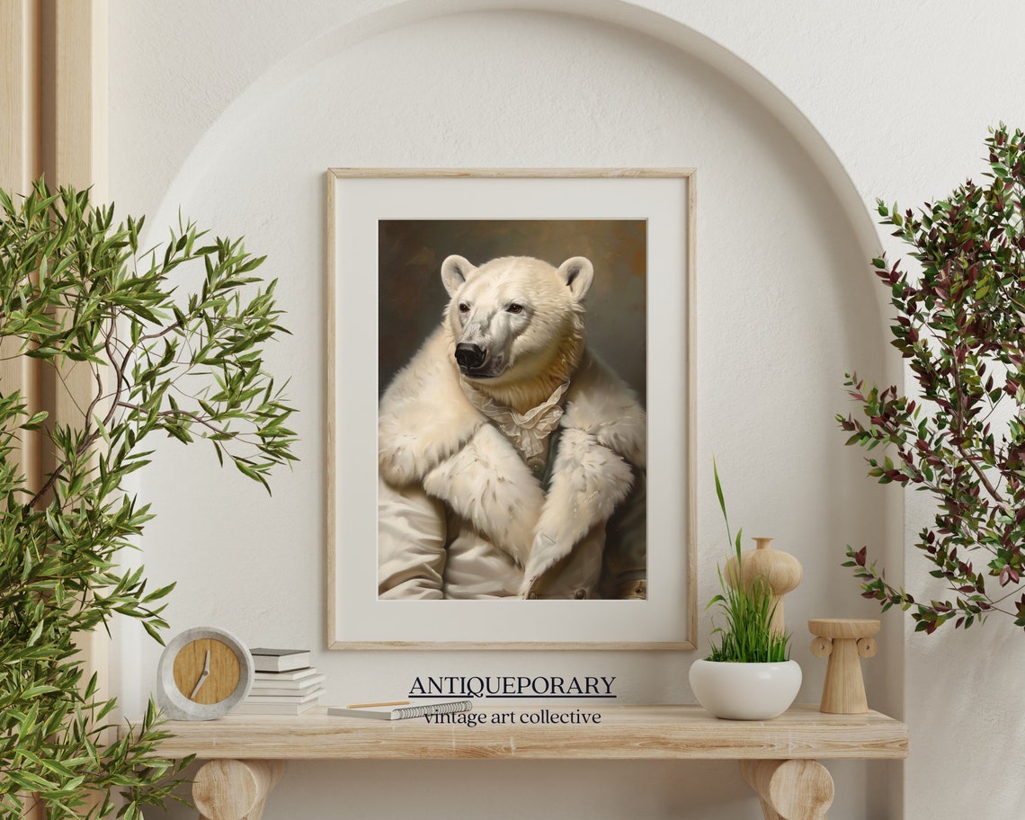 Polar Bear Gentleman in White Fur Coat Vintage Animal Portrait Poster - Image 6