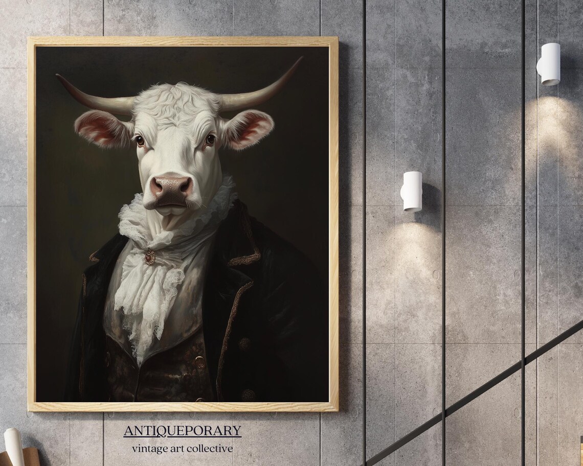 White Cow Longhorn Gentleman Black Coat Lace Cravat Victorian Poster - Image 4