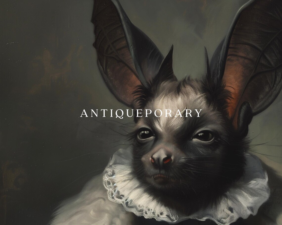 Gothic Bat in Lace Ruff and Fur Coat Halloween Portrait Poster - Image 3