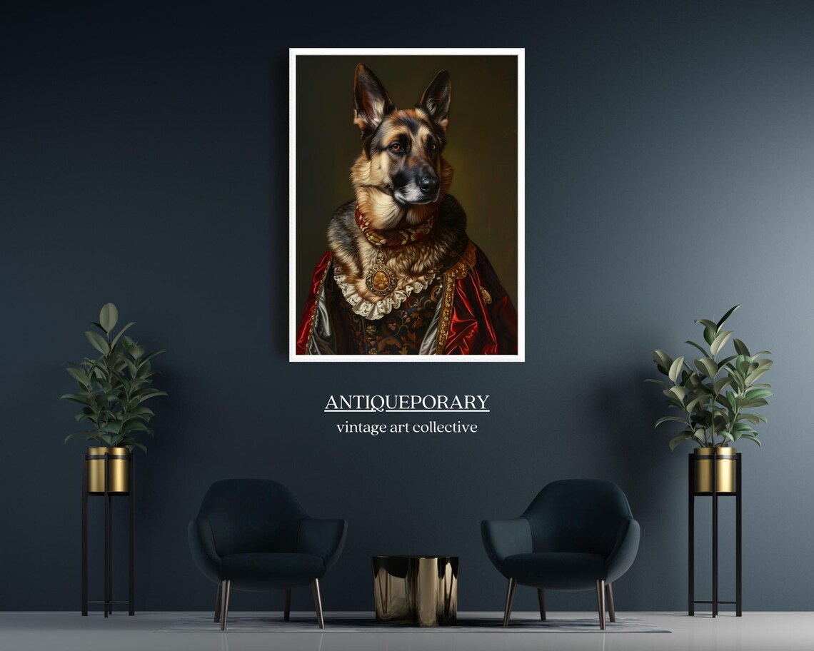 German Shepherd in Royal Red Cape with Medallion Portrait Poster - Image 5