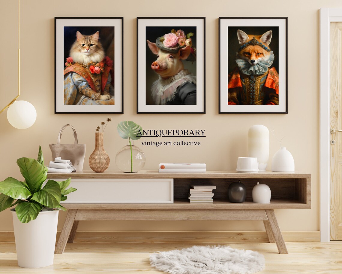 Charming Pig Lady Pink Floral Hat Oil Portrait Animal Art Poster - Image 3