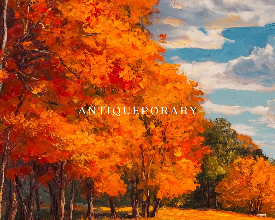 Autumn Sheep Pasture Golden Fall Trees Rustic Oil Painting Poster - Image 3