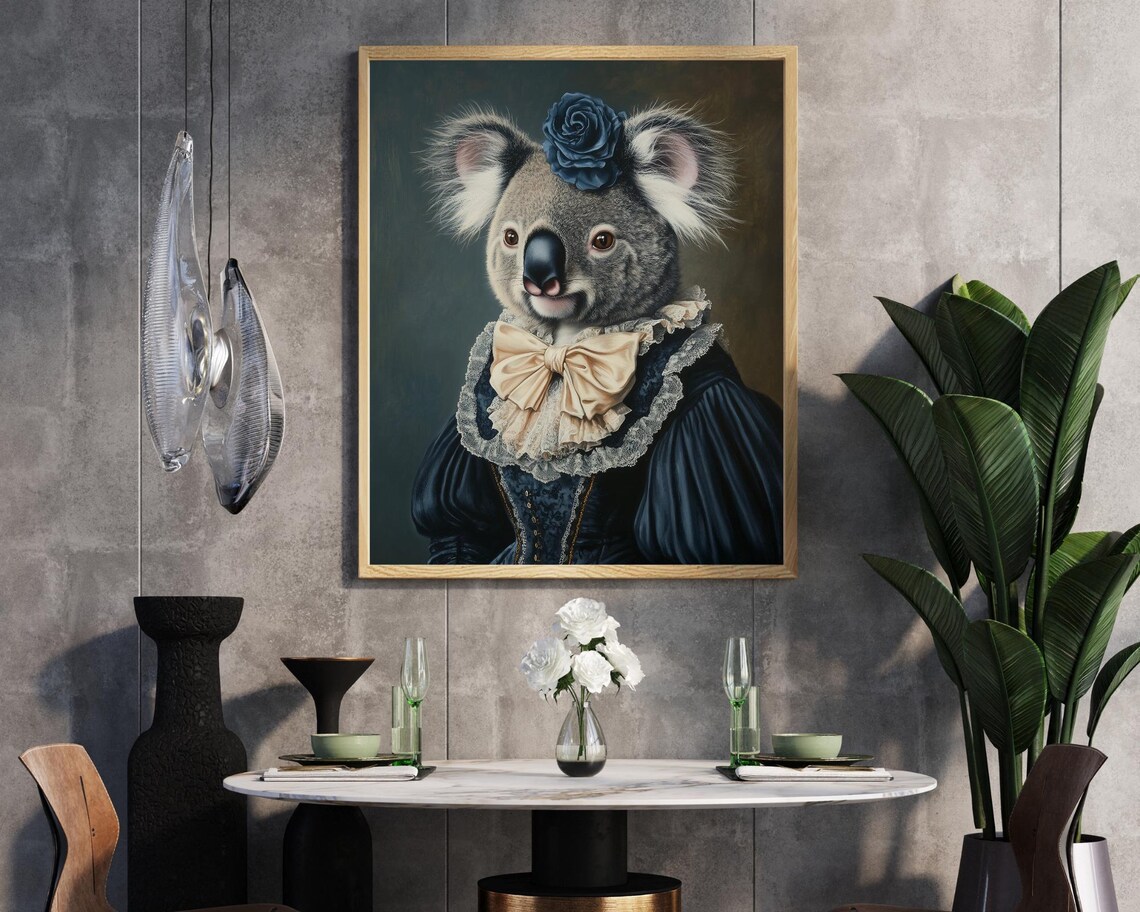 Royal Lady Koala in Navy Victorian Dress Animal Portrait Poster - Image 6