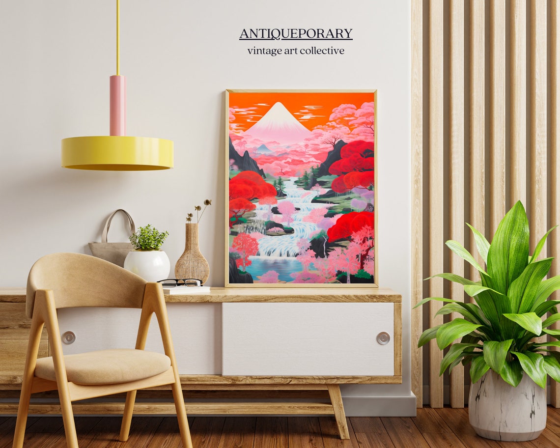 Mount Fuji with Crimson Maple Trees Waterfall Japanese Poster - Image 7