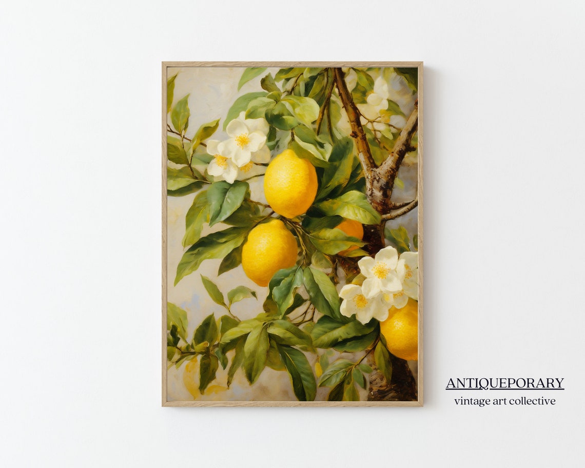 Lemon Tree Branch with Blossoms Botanical Citrus Painting Art Poster