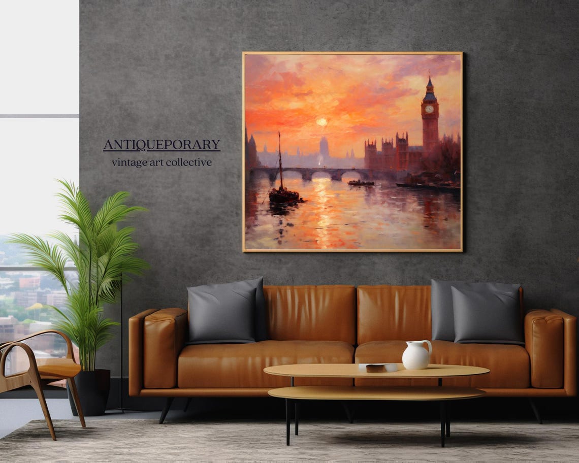 London Big Ben Sunset Thames River Impressionist Cityscape Poster - Image 4