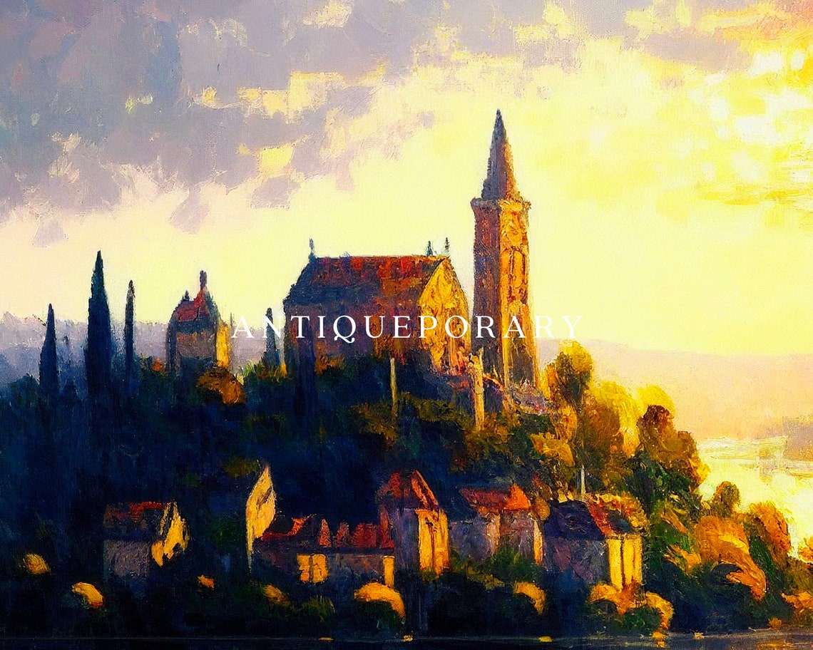 Captivating Sunset Landscape Painting Vintage Wall Art Moody Wall Decor Moody Wall Decor Vintage Oil Painting Antique Oil Painting - Image 3