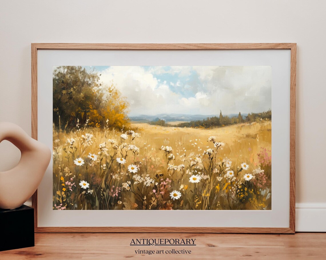 Wildflower Meadow Daisy Field Golden Autumn Oil Painting Poster - Image 5