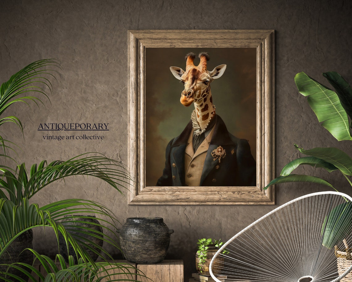 Dapper Victorian Giraffe Gentleman Oil Portrait Animal Art Poster - Image 5