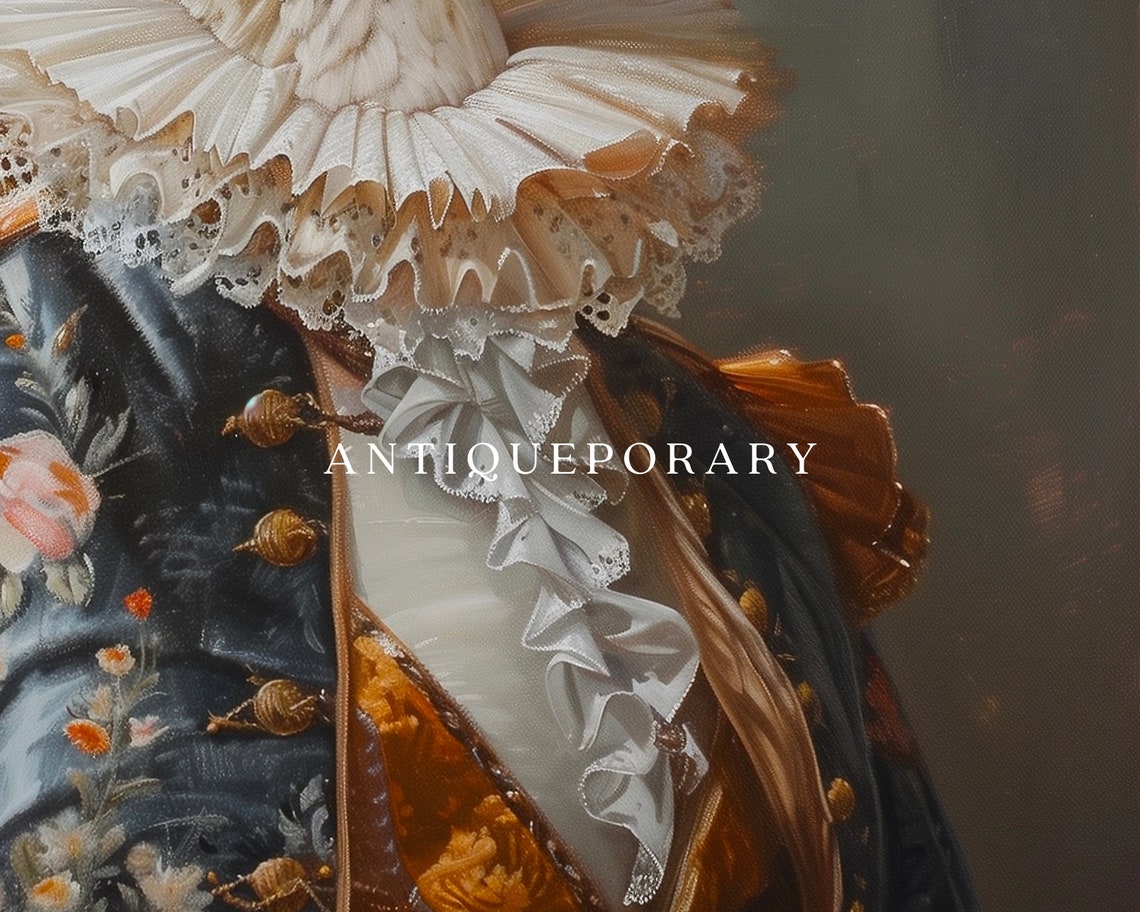 Royal White Goose Floral Brocade Coat Victorian Portrait Poster - Image 2