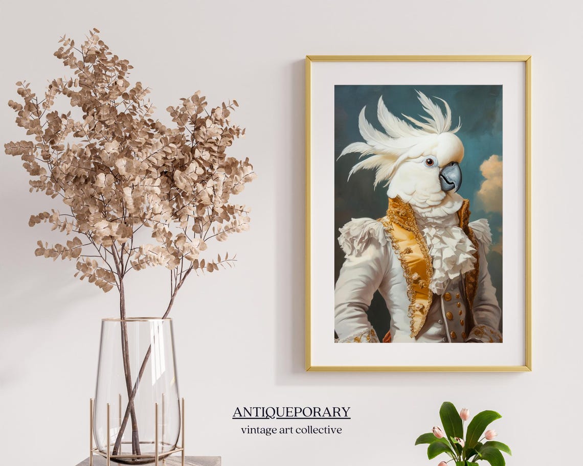 White Cockatoo Gold Military Coat Majestic Bird Portrait Poster - Image 4