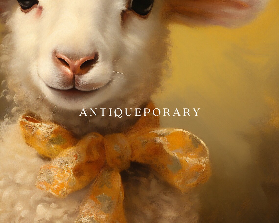 Baby Lamb Bonnet Flower Hat Gold Bow Victorian Portrait Poster - Image 2