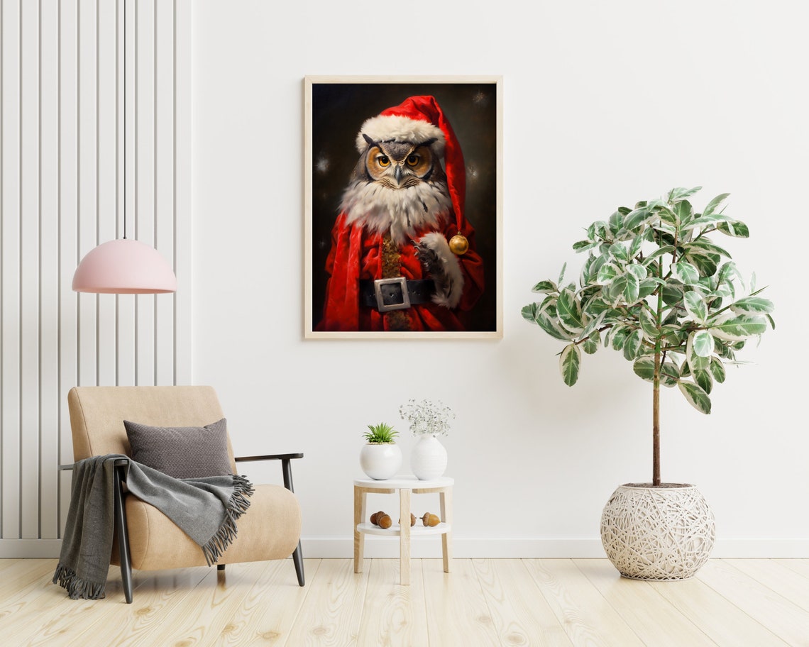 Christmas Santa Owl Vintage Portrait Dressed Animal Print Victorian Animal Portrait Christmas Animal Wall Art Xmas Art Print - Image 4
