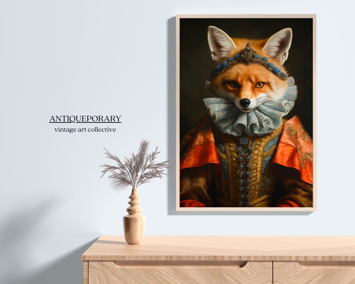 Victorian Animal Portrait Dressed Animal Prints Royal Fox Poster Royal Animal Painting Renaissance Animal Portrait Vintage Inspired Art - Image 5