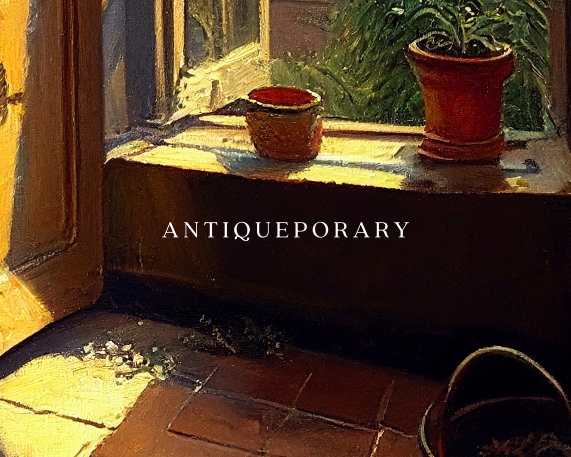 Sunlit Open French Doors Garden Interior Moody Vintage Painting Poster - Image 2