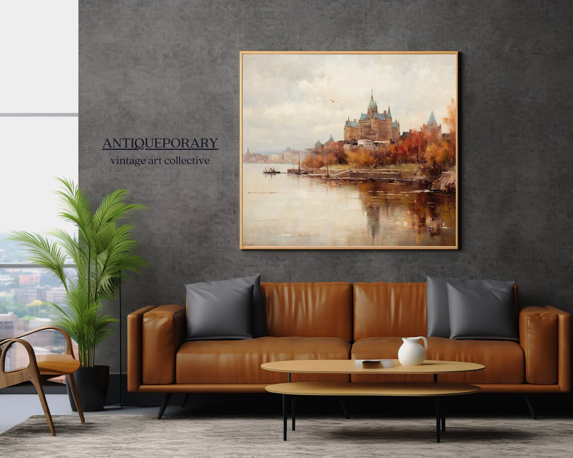 Grand Chateau Riverbank Autumn Foliage Vintage Cityscape Poster - Image 6