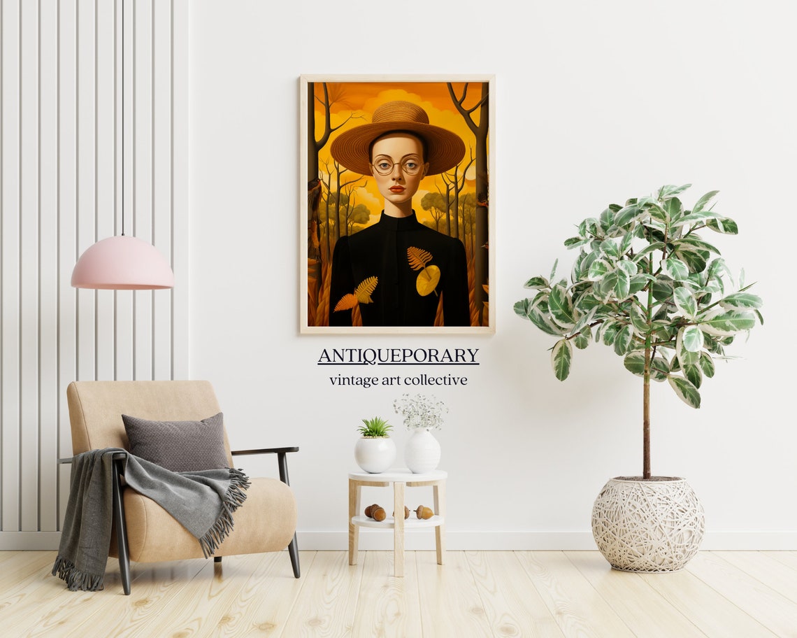 Moody Antique Art Dark Academia Decor Stunning Landscape Print Woman Portrait Painting Serene Landscape Decor Young Woman Portrait