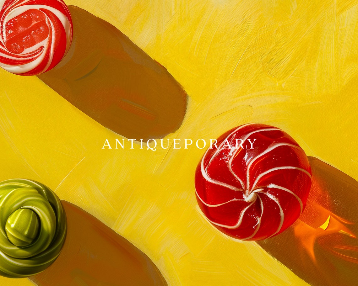 Candy Pieces Long Shadows on Yellow Background Playful Pop Art Poster - Image 2