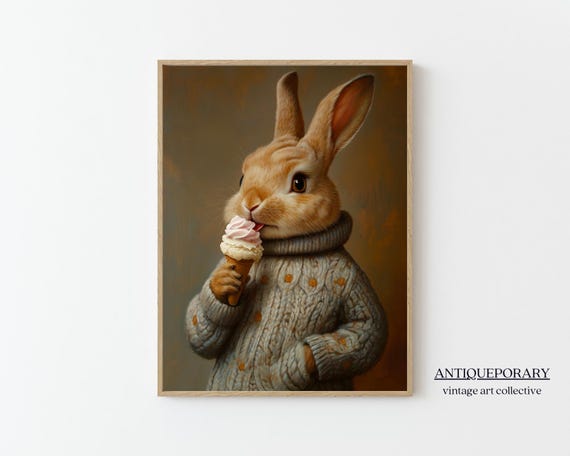Vintage Rabbit Portrait Dressed Animal Art Painting Altered Art Print Modern Animal Art Home Decor Cute Animal Pet Lover Gift
