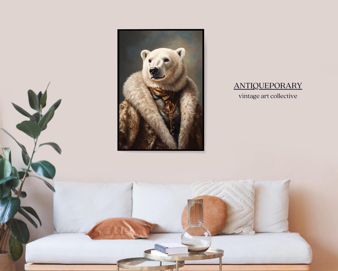 Polar Bear Lady in Fur Trimmed Coat Vintage Aristocratic Animal Poster - Image 6