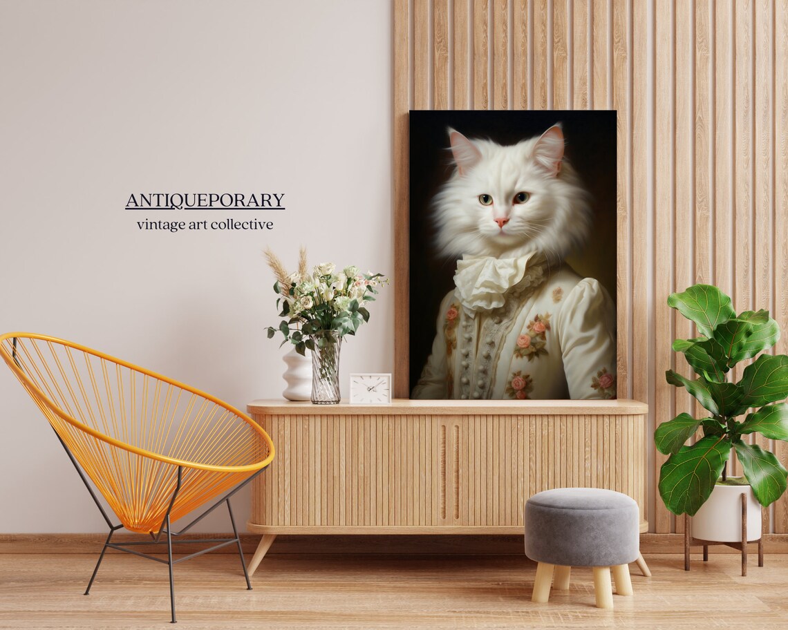Royal White Cat in Victorian Gown Vintage Aristocratic Pet Portrait Poster - Image 6
