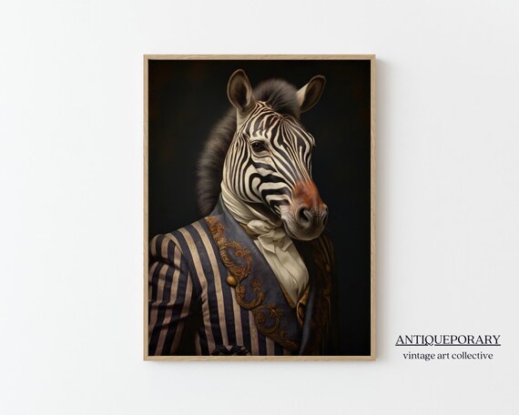 Zebra Striped Navy Coat Gold Embroidery Dapper Victorian Portrait Poster