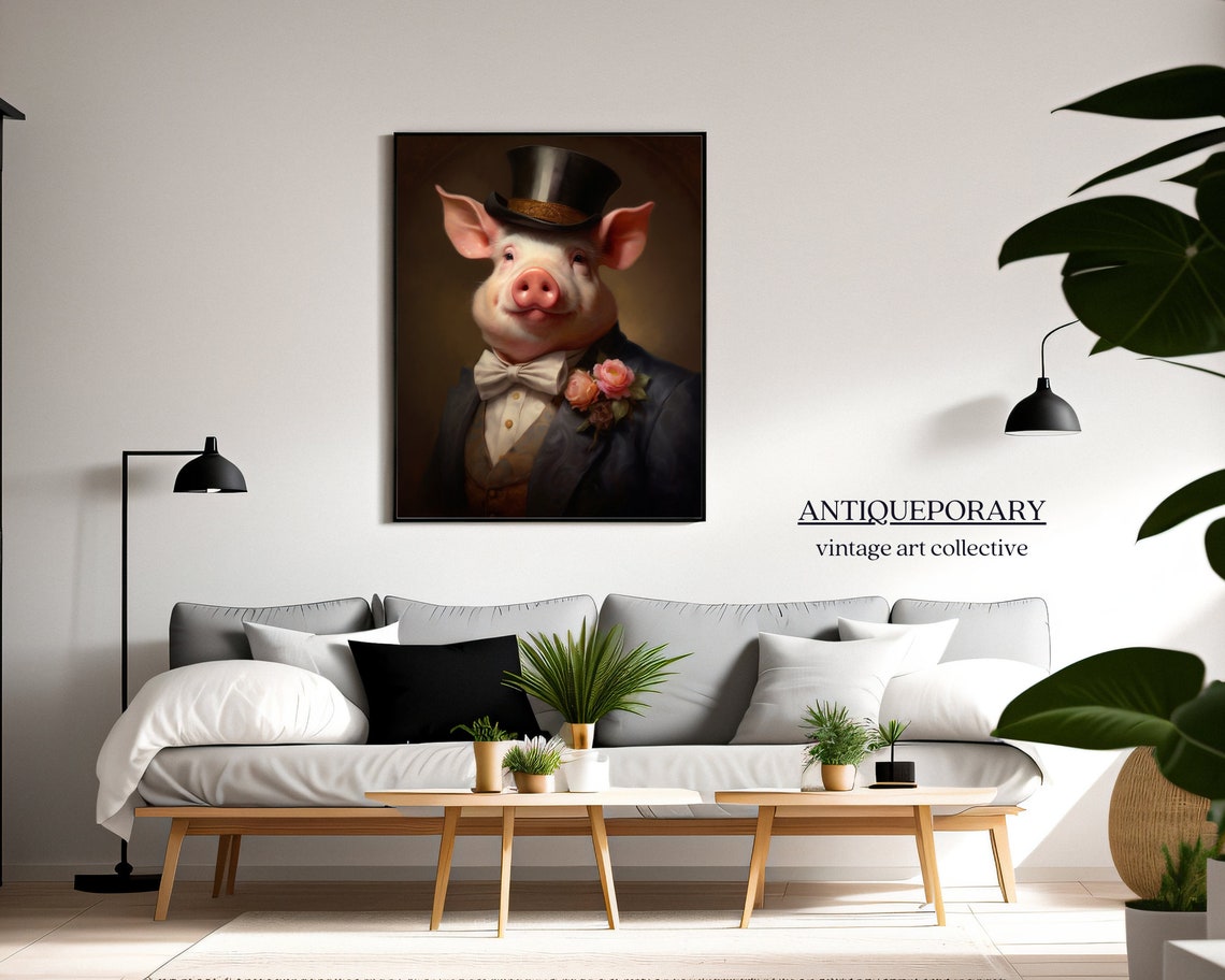 Pig Vintage Portrait Victorian Animal Portrait Dressed Animal Prints Altered Art Print Renaissance Animal Painting Farm Animal Art - Image 7