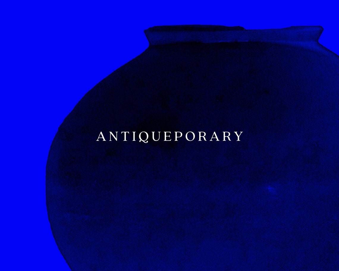 Cobalt Blue Ceramic Moon Jar Vase on Bold Blue Minimalist Art Poster - Image 3