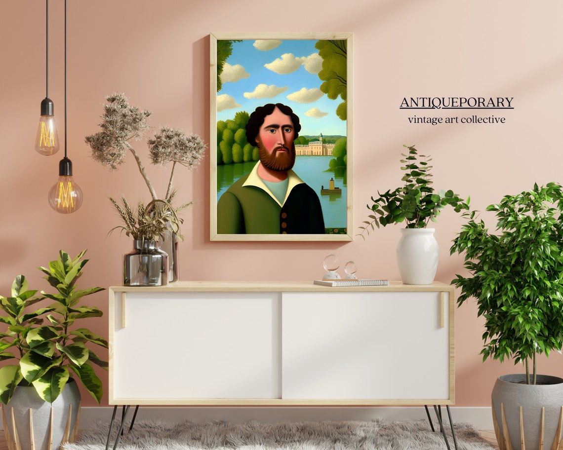Naive Folk Art Portrait of Bearded Man by River Chateau Poster - Image 4