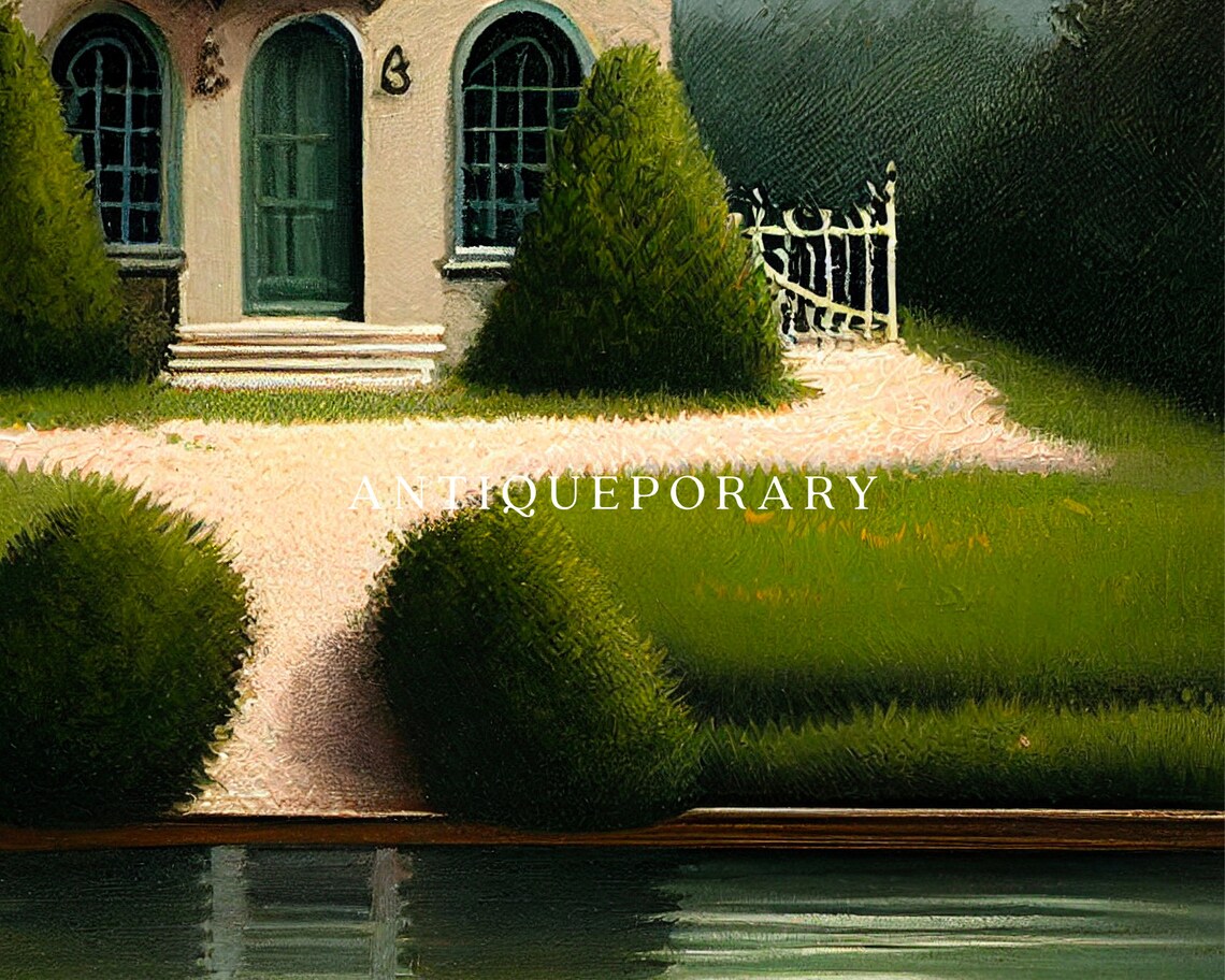 French Country House Mansard Roof Riverside Garden Vintage Poster - Image 2