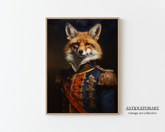 Victorian Animal Portrait Dressed Animal Art Royal Fox Vintage Print Dark Moody Renaissance Animal Art Animal Lover Gift