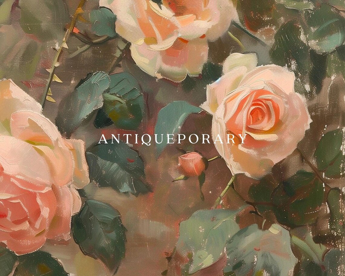 Blush Pink Roses Vintage Floral Oil Painting Soft Botanical Art Poster - Image 2