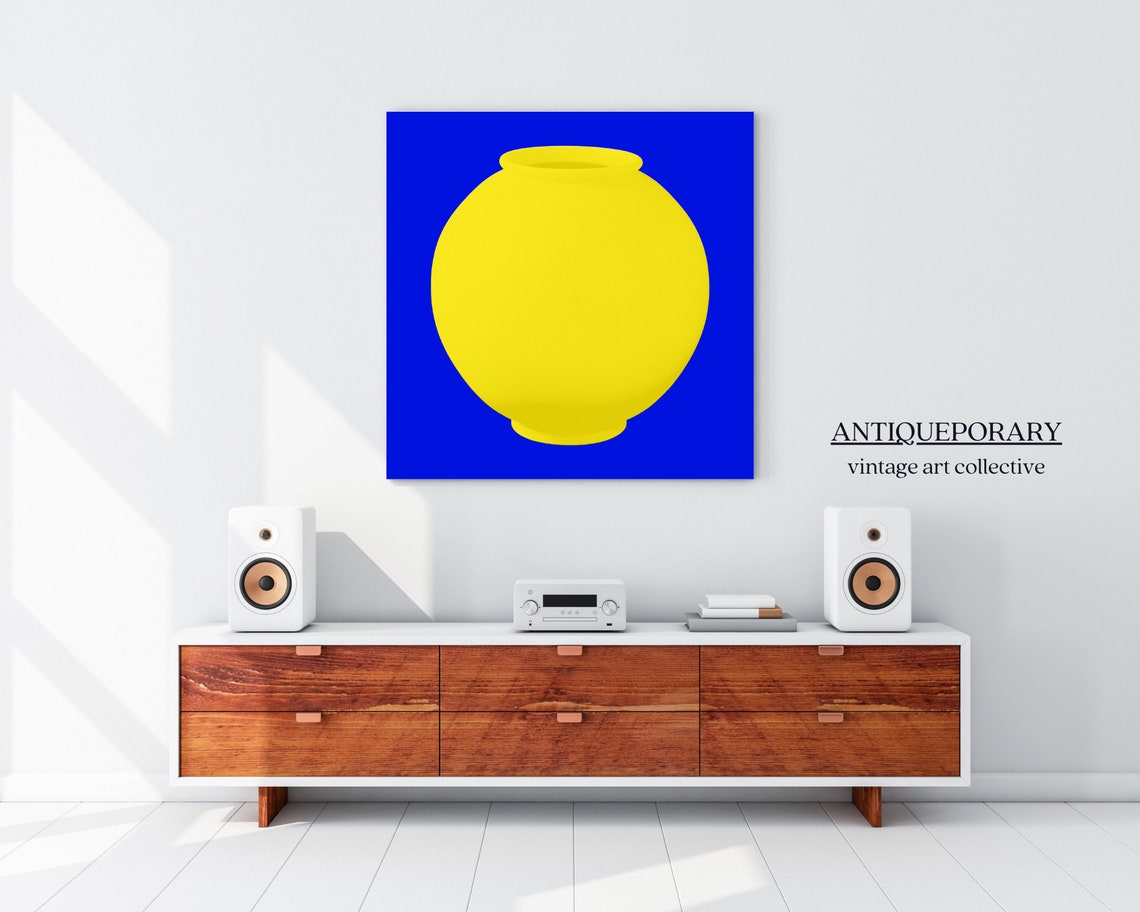 Bold Bright Yellow Vase Silhouette on Cobalt Blue Pop Art Poster - Image 6