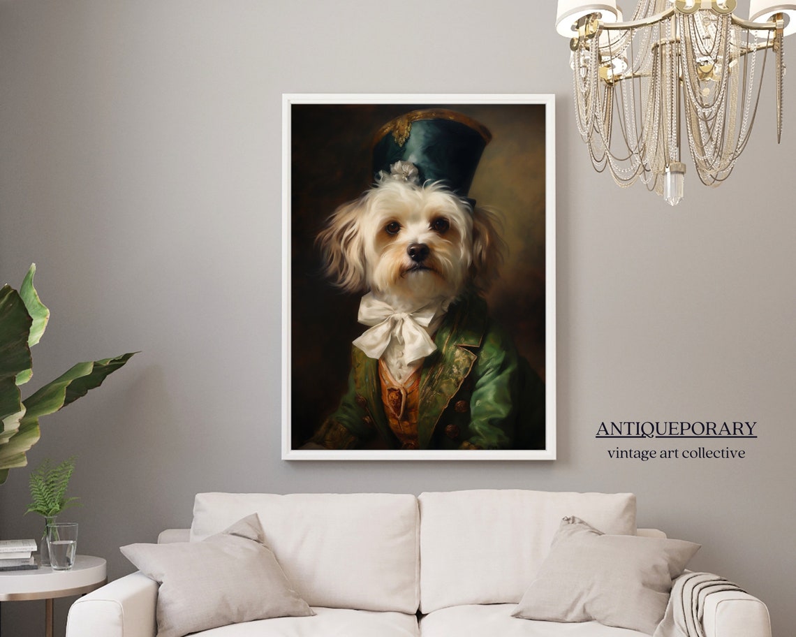 Dapper Little Dog in Green Top Hat and Emerald Coat Portrait Print - Image 4