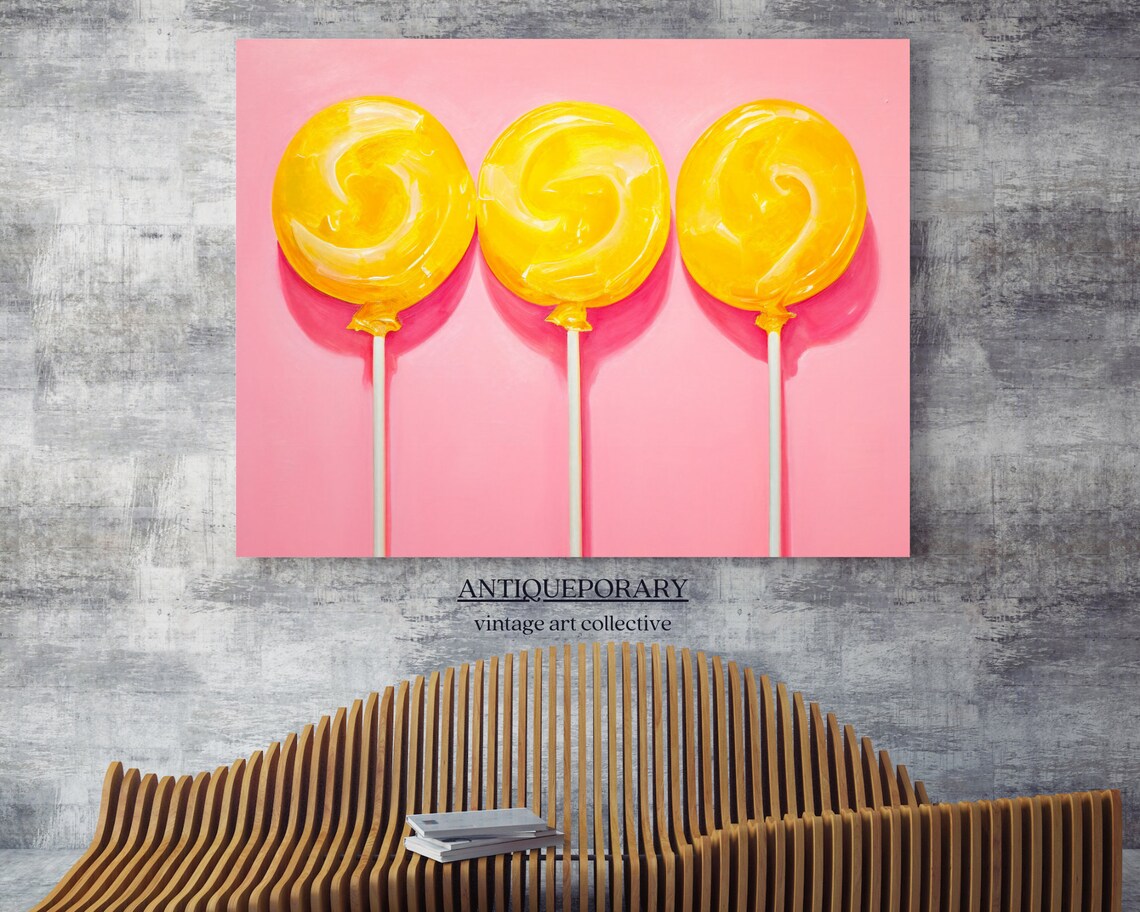 Sweet Yellow Lollipops Trio on Pink Modern Pop Art Kitchen Poster - Image 7