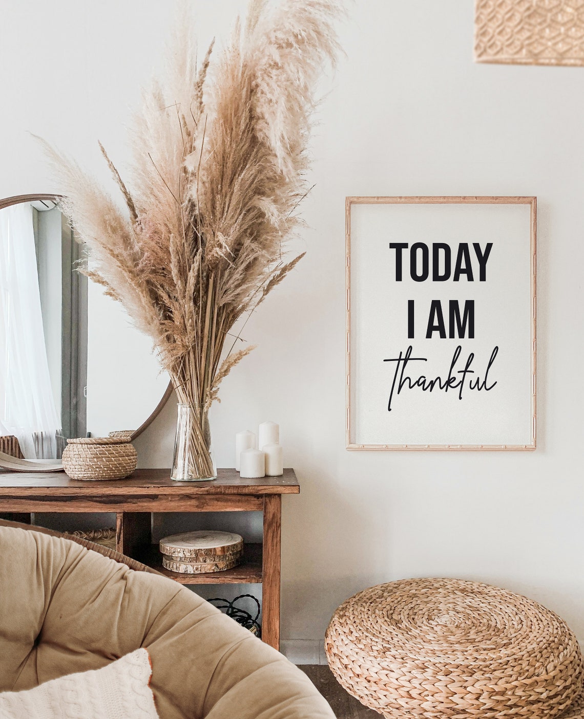 Today I Am Thankful Modern Black White Gratitude Quote Poster - Image 2